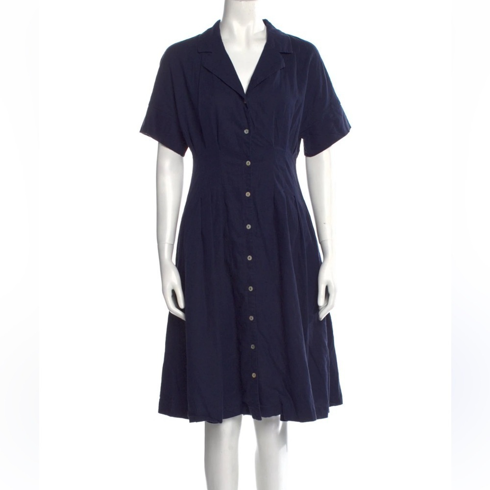 H Halston NWOT Navy Sleeveless‎ Shirt Button-Down Collared A-Line Dress